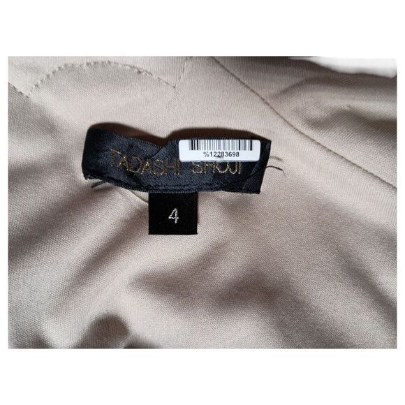 Tadashi Shoji Dress 4 Womens Beige Midi Bodycon Short Sleeve Square Neck Solid - Picture 3 of 4